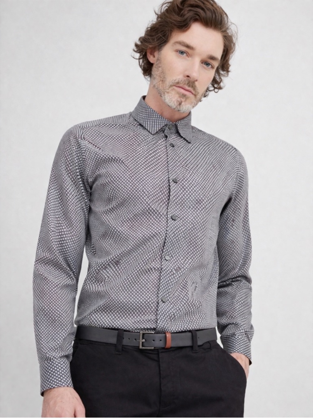 NWT Ted Baker London Geo Print Button Down Shirt Gray Medium Size 3